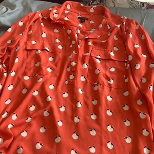 Ann Taylor peach Henley utility long sleeve blouse